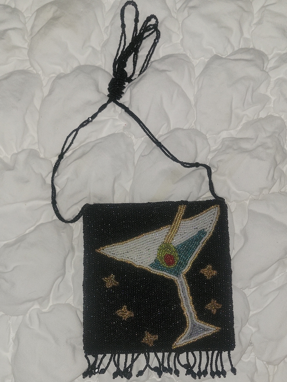 & Other Stories Black Beaded Martini Wristlet with Gold Accents